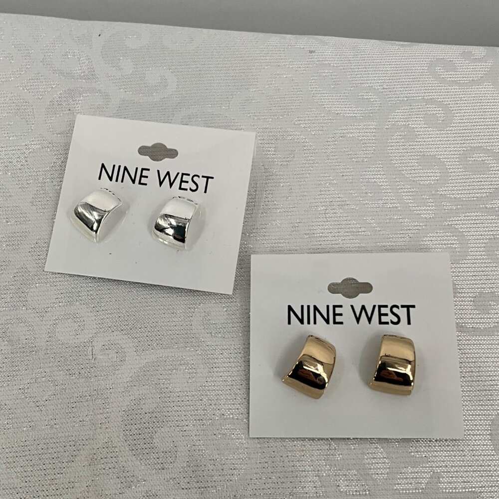 Nine West Gold & Silver Tone Domed Stud‎ Earrings Set Of 2
